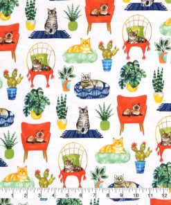 Lounging Cats and Plants Super Snuggle Flannel Fabric