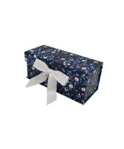 8 Floral on Dark Blue Flip Top Box With Bow by Place   Time