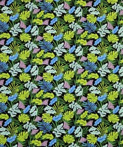 Tropical Leaves on Black Super Snuggle Flannel Fabric
