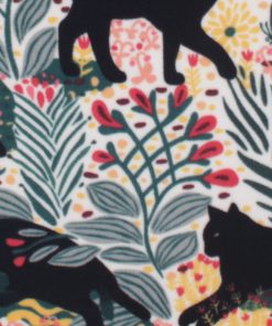 Black Cat on Floral Anti Pill Plush Fleece Fabric