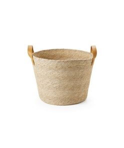 Tan Wicker Basket With Twisted Handles by Place   Time
