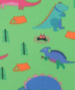 Camping Dinosaurs on Green Blizzard Fleece Fabric