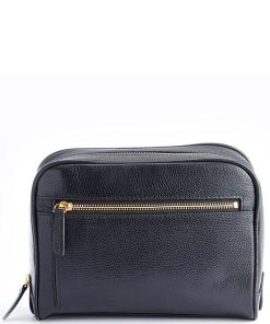 Pebbled Leather Zip Toiletry Travel Bag