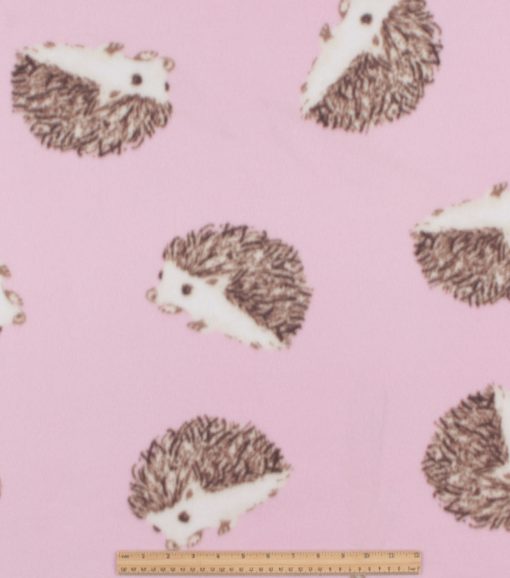 Hedgehogs on Pink Blizzard Fleece Fabric - Image 2