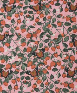 Brent Carlson Strawberry And Butterfly On Pink Quilt Cotton Fabric