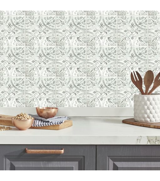White Tin Peel   Stick Tile Backsplash - Image 2