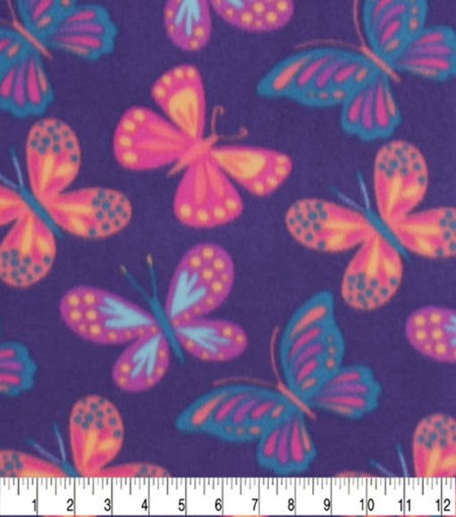 Butterflies on Purple Blizzard Fleece Fabric - Image 3