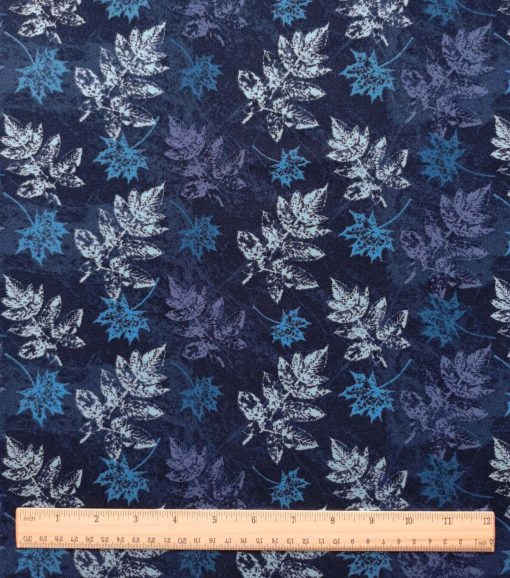 Blue Textured Leaves Luxe Flannel Fabric - Image 2