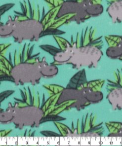 Blizzard Fleece Fabric Hippos On Teal