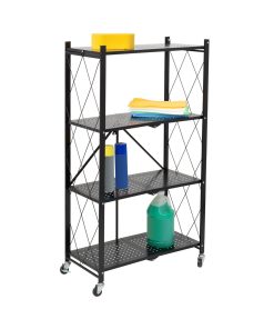 Honey Can Do 28 x 49.5 Black Folding 4 Tier Metal Rolling Shelf
