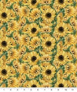 Yellow Sunflowers   Ferns Premium Cotton Fabric