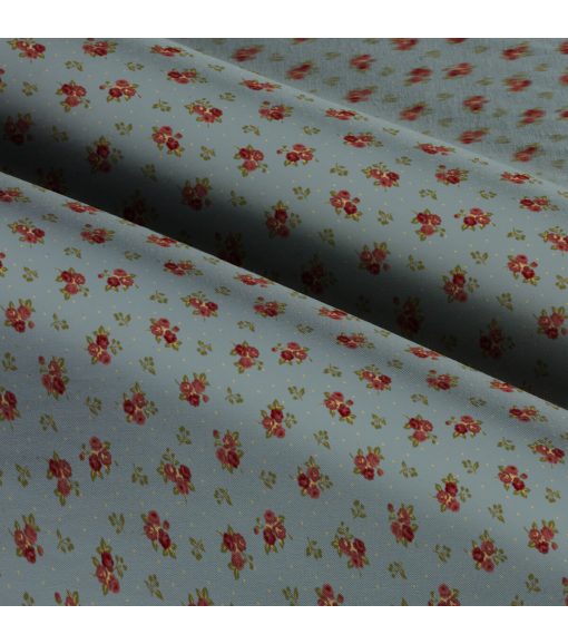 Roses on Blue Premium Cotton Fabric - Image 3