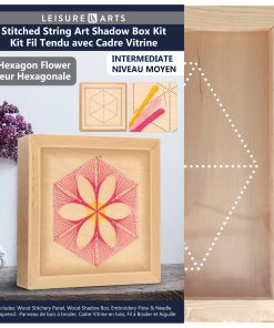 Leisure Arts 11 Hexagon Flower Wood Stitching Kit With Shadow Box