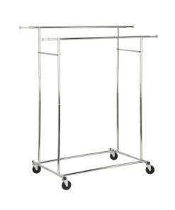 Honey Can Do 75 Chrome Dual Bar Adjustable Rolling Clothes Rack