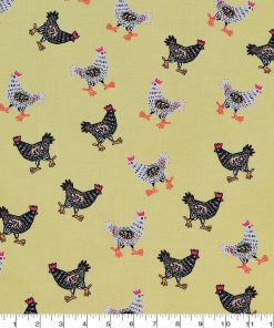 Novelty Cotton Fabric Yellow Pattern Chickens
