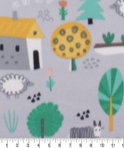 Farm On Gray Blizzard Fleece Fabric
