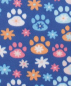 Floral Paw Prints on Blue Blizzard Fleece Fabric