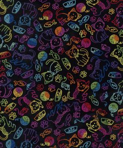 Tie Dye Cat Icons Novelty Cotton Fabric