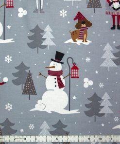 Snowmen   Trees on Gray Super Snuggle Christmas Flannel Fabric