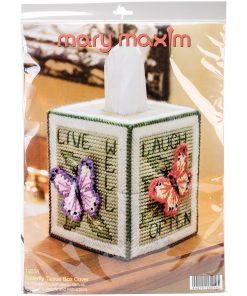 Mary Maxim 5 Butterfly Plastic Canvas Tissue Box Kit 7ct
