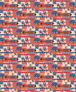 Springs Creative Guitars on Red Patriotic Cotton Fabric