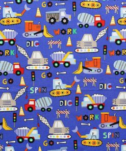 Construction Truck On Blue Novelty Cotton Fabric