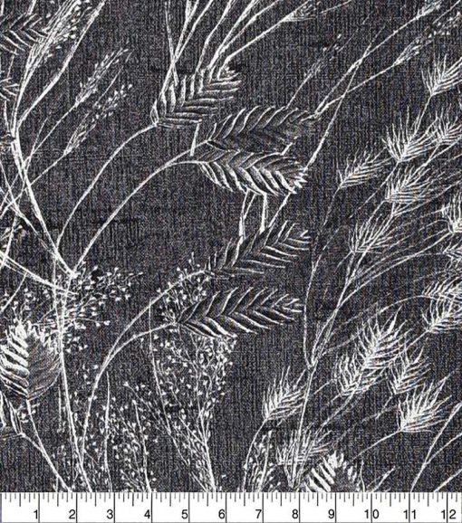 Gray Feathery Plants on Black Quilt Cotton Fabric by Keepsake Calico - Image 2