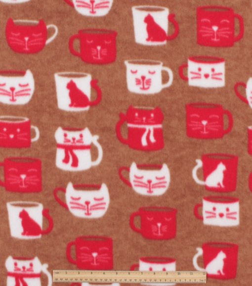Brown Cat Mugs Blizzard Fleece Fabric - Image 2