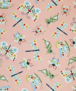 Springtime Floral Bugs on Pink Anti Pill Plush Fleece Fabric