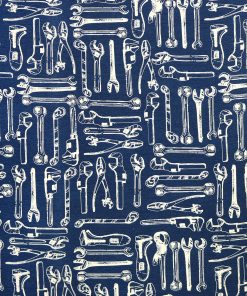 Tools on Navy Super Snuggle Flannel Fabric