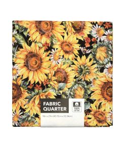 18 x 21 Sunflowers   Daisies On Black Cotton Fabric Quarter 1pc