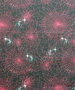 Red Webs on Black Glitter Cotton Fabric
