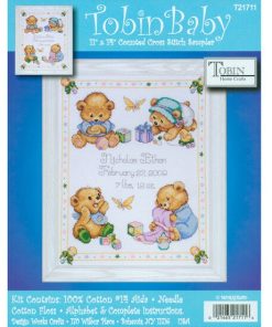 Tobin 11 x 14 Baby Bears Birth Record Counted Cross Stitch Kit