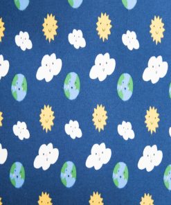 Dark Blue Earth Sun Clouds Super Snuggle Flannel Fabric By POP!