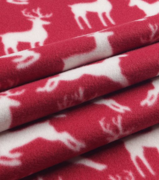 Deer on Red Blizzard Fleece Fabric - Image 3