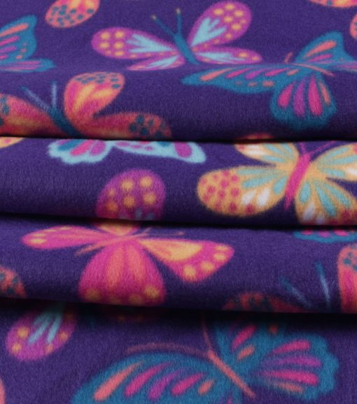 Butterflies on Purple Blizzard Fleece Fabric - Image 2