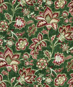 Red Floral Print on Green Luxe Fleece Fabric