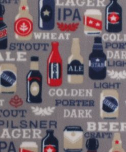 Beer Bottles on Gray Blizzard Fleece Fabric