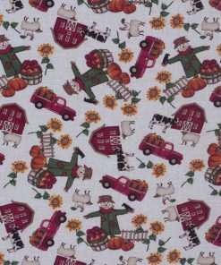Fall Scarecrow On Farm Harvest Cotton Fabric