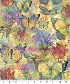 Susan Winget Yellow Butterfly Floral Garden Premium Cotton Fabric