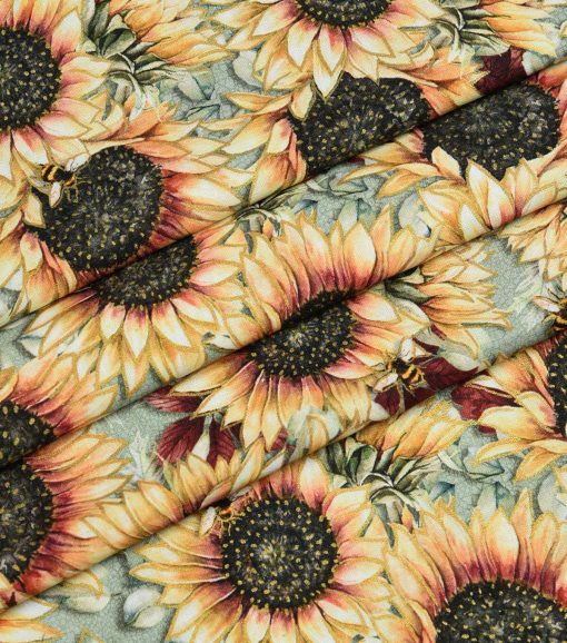Yellow Sunflowers   Bees Premium Cotton Fabric - Image 3