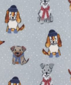Winter Dogs on Gray Anti Pill Fleece Fabric