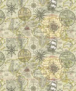 Fabric Traditions Green Navigational Map Novelty Cotton Fabric