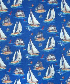Blue Boats On The Water Novelty Cotton Fabric