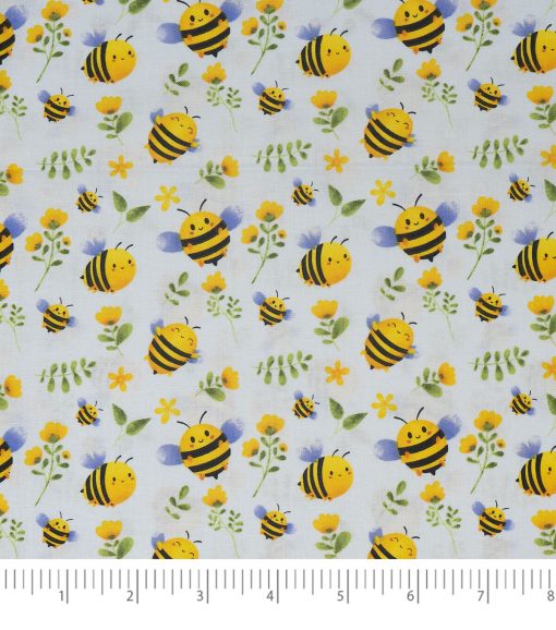 Yellow Happy Bees Novelty Cotton Fabric - Image 3