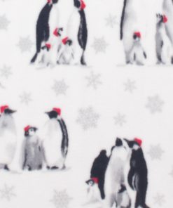 Penguins   Snowflakes on White Anti Pill Fleece Fabric