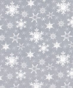 White Snowflakes on Gray Anti Pill Fleece Fabric