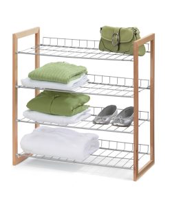Honey Can Do 26 x 27 Chrome   Natural Wood Frame 4 Tier Storage Shelf