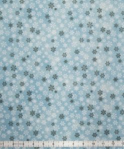 Snowflakes on Blue Christmas Glitter Cotton Fabric