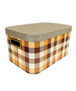 14 Yellow Buffalo Checks Oval Lidded Box With Cutout Handles